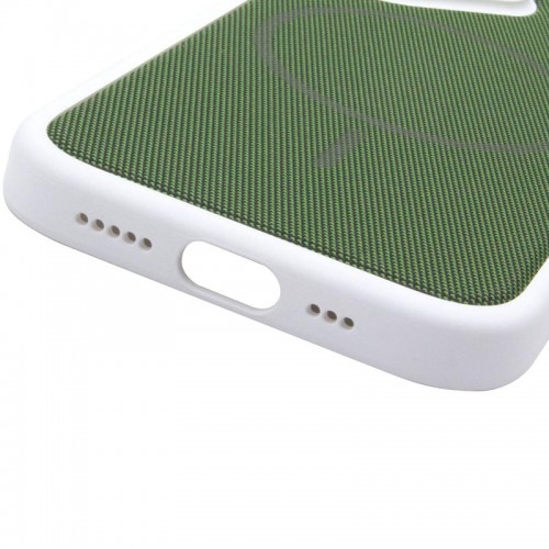 Чехол PC Textile Hybrid with Magnetic Fit для Apple iPhone 17 (6.3") Белый / Зеленый