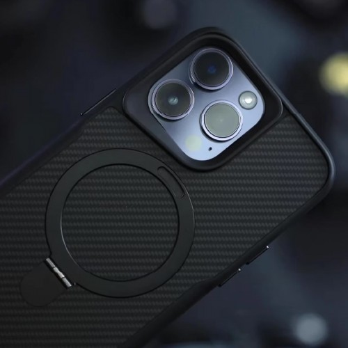 TPU+PC чохол Metal Buttons with MagSafe Carbon Ring для Apple iPhone 14 Pro (6.1") Чорний