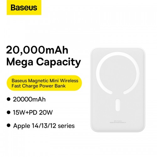 Зовнішній акумулятор Baseus Magnetic Mini Wireless Fast Charge Power Bank 20000mAh 20W White (PPCX150002)