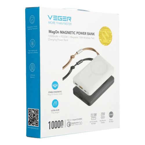 Зовнішній акумулятор VEGER Wireless 10000mAh 38.5Wh 3.85V Black (VG-W1151-B)