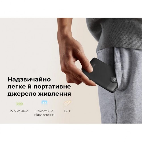 Зовнішній акумулятор VEGER 10000 мА·ч со встроенными кабелями Type C / Lightning PD QC3.0 2A 22,5W C11 (W1170) чёрный (VG-W1170)