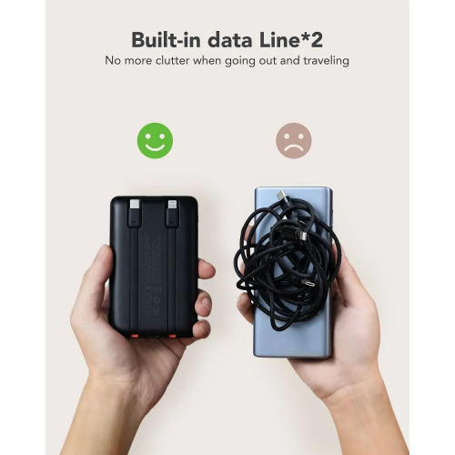 Зовнішній акумулятор VEGER 10000 mAh with built-in cables Type C / Lightning PD QC3.0 2A 22,5W C11 (W1170) black (VG-W1170)