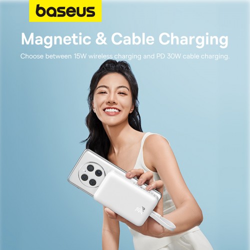 Зовнішній акумулятор Baseus Magnetic Mini Wireless Fast Charge Power Bank Type-C Edition 10000mAh 30W Stellar White (P1002210B223-00)