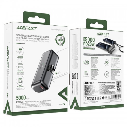 Зовнішній акумулятор ACEFAST M9-5000 PD20W capsule power bank Black (6974316283201)
