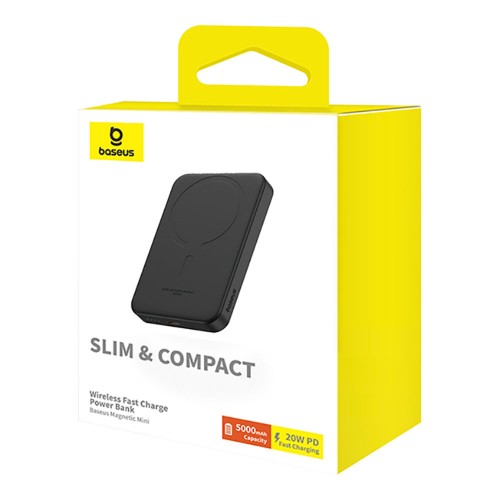 Зовнішній акумулятор Baseus Magnetic Mini Wireless Fast Charge Power Bank 5000mAh 20W Cluster Black（With Simple Series Charging Cable Type-C to Type-C (P10022107113-00)
