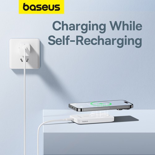 Зовнішній акумулятор Baseus Magnetic Mini Wireless Fast Charge Power Bank 5000mAh 20W Stellar White（With Simple Series Charging Cable Type-C to Typ (P10022107223-00)