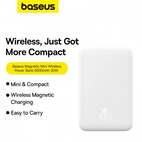 Зовнішній акумулятор Baseus Magnetic Mini Wireless Fast Charge Power Bank 5000mAh 20W Stellar White（With Simple Series Charging Cable Type-C to Typ (P10022107223-00)