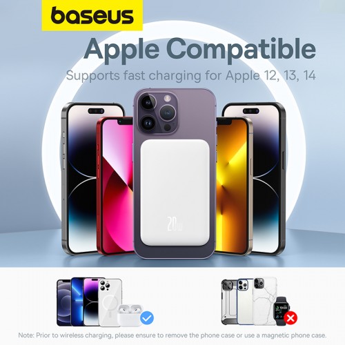 Зовнішній акумулятор Baseus Magnetic Mini Wireless Fast Charge Power Bank 5000mAh 20W Stellar White（With Simple Series Charging Cable Type-C to Typ (P10022107223-00)