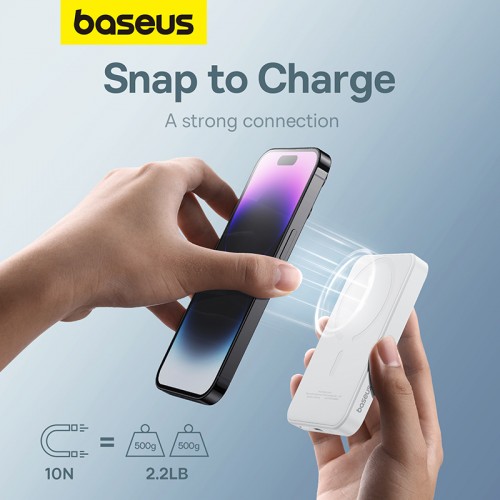 Зовнішній акумулятор Baseus Magnetic Mini Wireless Fast Charge Power Bank 5000mAh 20W Stellar White（With Simple Series Charging Cable Type-C to Typ (P10022107223-00)