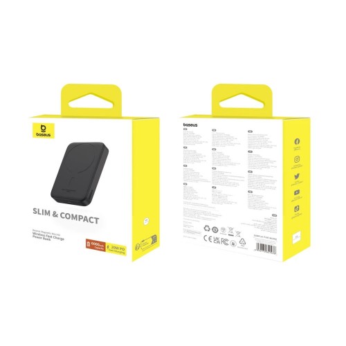 Зовнішній акумулятор Baseus Magnetic Mini Air Wireless Fast Charge Power Bank 6000mAh 20W Cluster Black（With Simple Series Charging Cable Type-C to (P10059002113-00)