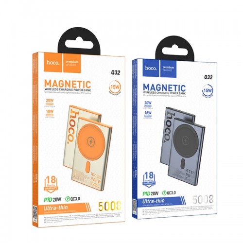 Зовнішній акумулятор HOCO Q32 Bird PD20W wireless magnetic power bank (5000mAh) Metal Gray
