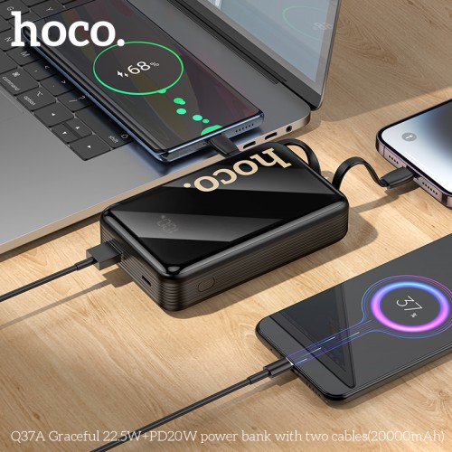 Внешний аккумулятор HOCO Q37A Graceful 22.5W+PD20W power bank с двумя кабелями (20000mAh) Black