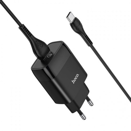 Мережевий зарядний пристрій з кабелем HOCO C72Q Glorious single port QC3.0 charger set(Type-C) 18W Black
