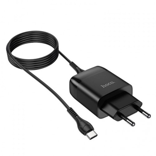 Мережевий зарядний пристрій з кабелем HOCO C72Q Glorious single port QC3.0 charger set(Type-C) 18W Black