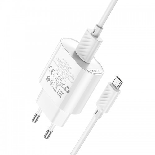 Мережевий зарядний пристрій з кабелем HOCO C109A Fighter single port QC3.0 charger set(Micro) White