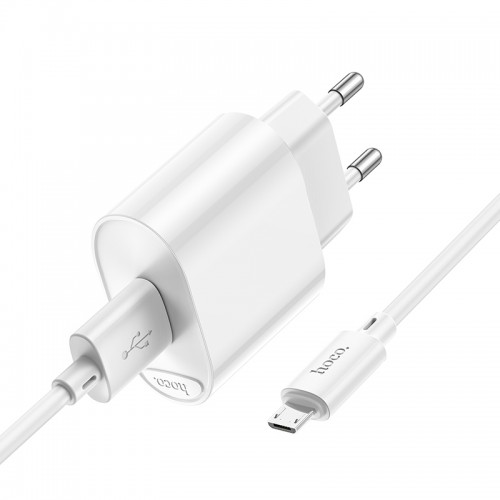Мережевий зарядний пристрій з кабелем HOCO C109A Fighter single port QC3.0 charger set(Micro) White