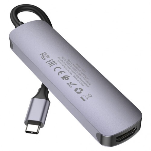 USB-хаб HOCO HB28 Многофункциональный конвертер Type-C (HDTV+USB3.0+USB2.0+SD+TF+PD) металлик серый