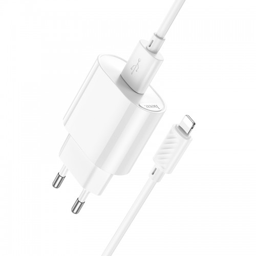 Мережевий зарядний пристрій з кабелем HOCO C109A(10.5W) Fighter single port charger set(iP) White