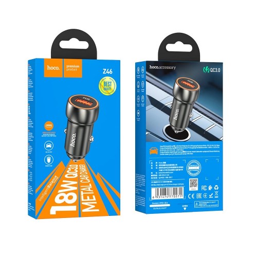 Автомобильное зарядное устройство HOCO Z46 Blue shield однопортовое QC3.0 18W Metal Gray
