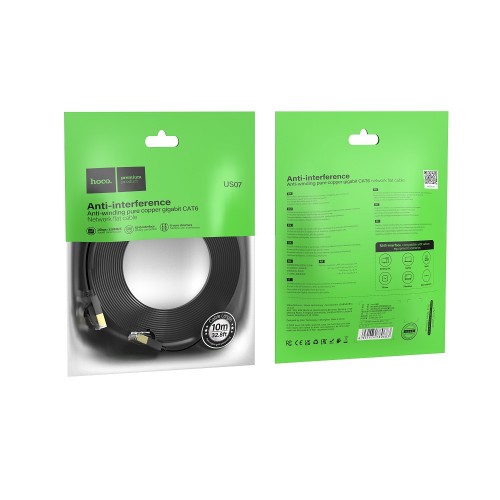 Сетевой кабель HOCO US07 General плоский сетевой кабель из чистой меди (L=10M) Черный
