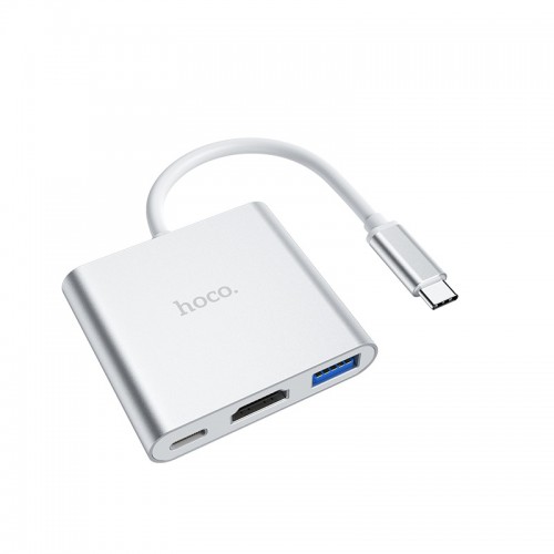 USB-хаб HOCO HB14 Easy use Type-C adapter(Type-C to USB3.0+HDMI+PD) Silver