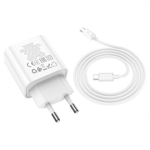 Сетевое зарядное устройство с кабелем HOCO C80A Plus Rapido PD20W+QC3.0 charger set (Type-C to Type-C) Белый