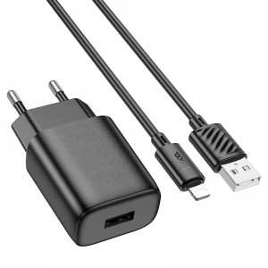 Мережевий зарядний пристрій з кабелем HOCO C134A Solid single-port charger set (iP) (EU) Black