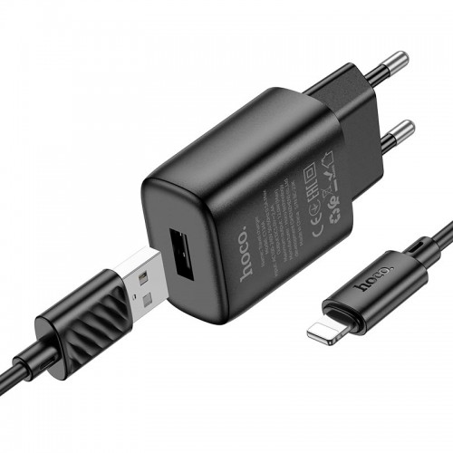 Мережевий зарядний пристрій з кабелем HOCO C134A Solid single-port charger set (iP) (EU) Black