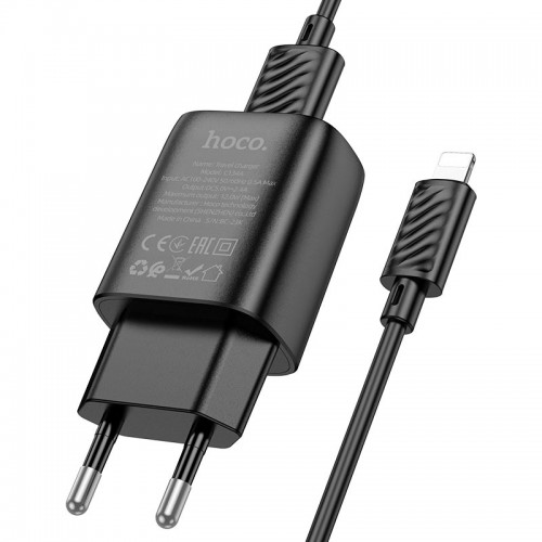 Мережевий зарядний пристрій з кабелем HOCO C134A Solid single-port charger set (iP) (EU) Black