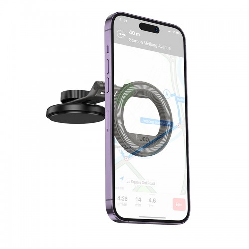 Автотримач для телефона HOCO H77 View folding magnetic ring car holder (center console) Black Metal Gray