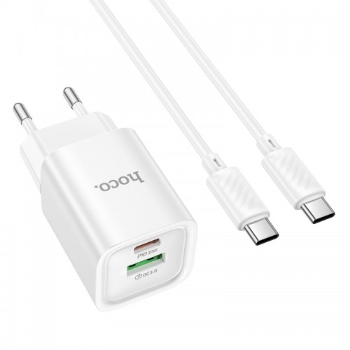 Мережевий зарядний пристрій HOCO C149A Charm PD30W+QC3.0 charger set (C to C)(EU) White