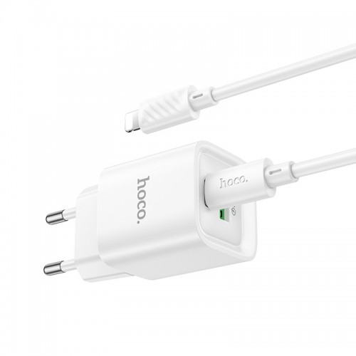Мережевий зарядний пристрій з кабелем HOCO C147A Charm PD20W+QC3.0 charger set (C to iP)(EU) White