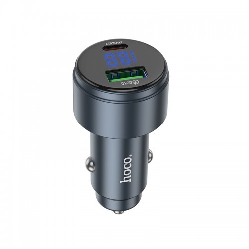 Автомобильное зарядное устройство HOCO Z57B Glorious 63W двухпортовое с цифровым дисплеем PD45W+QC3.0, автомобильная зарядка Metal Gray