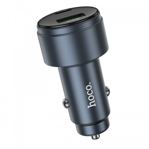 Автомобильное зарядное устройство HOCO Z57B Glorious 63W двухпортовое с цифровым дисплеем PD45W+QC3.0, автомобильная зарядка Metal Gray