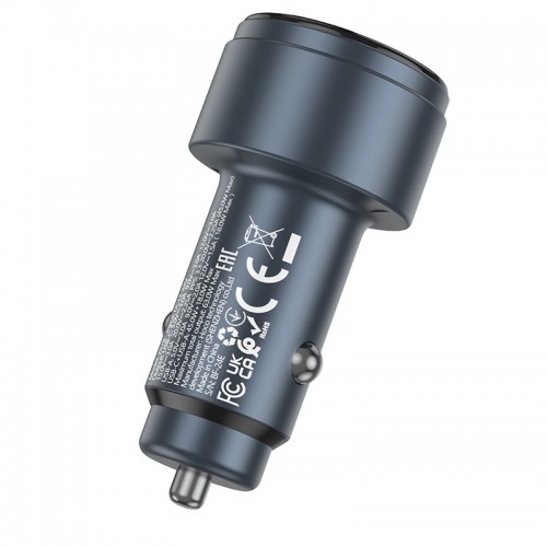 Автомобильное зарядное устройство HOCO Z57B Glorious 63W двухпортовое с цифровым дисплеем PD45W+QC3.0, автомобильная зарядка Metal Gray