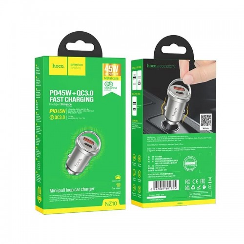 Автомобильное зарядное устройство HOCO NZ10 Handy PD45W+QC3.0 car charger Silver