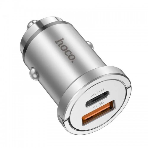 Автомобильное зарядное устройство HOCO NZ10 Handy PD45W+QC3.0 car charger Silver