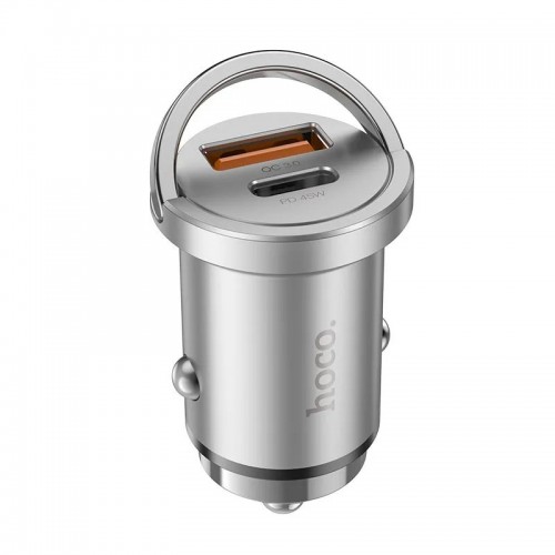 Автомобильное зарядное устройство HOCO NZ10 Handy PD45W+QC3.0 car charger Silver
