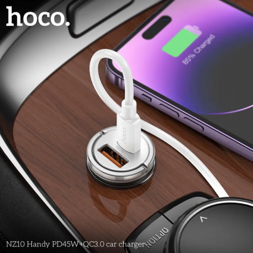 Автомобильное зарядное устройство HOCO NZ10 Handy PD45W+QC3.0 car charger Silver