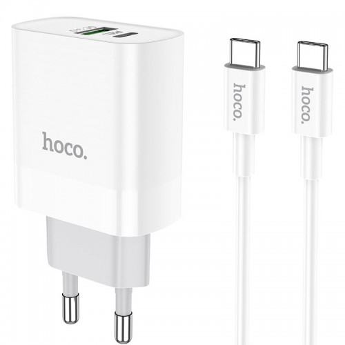 Мережевий зарядний пристрій з кабелем HOCO C80A Rapido PD20W+QC3.0 charger set (Type-C TO Type-C)(EU) White