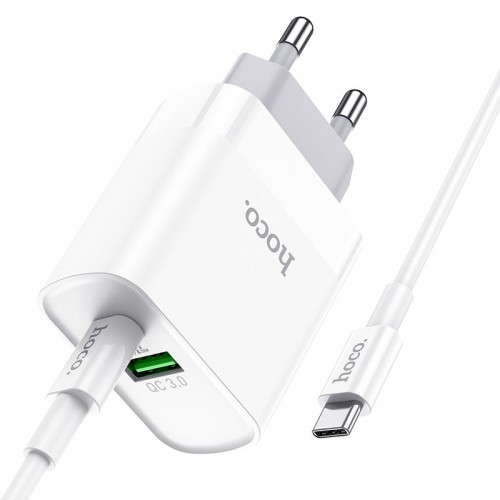 Мережевий зарядний пристрій з кабелем HOCO C80A Rapido PD20W+QC3.0 charger set (Type-C TO Type-C)(EU) White