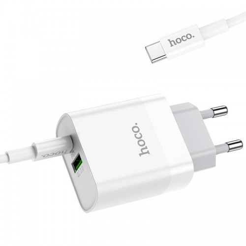 Мережевий зарядний пристрій з кабелем HOCO C80A Rapido PD20W+QC3.0 charger set (Type-C TO Type-C)(EU) White