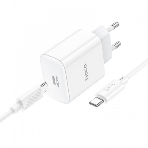 Мережевий зарядний пристрій HOCO C76A Pro Majestic single port PD30W charger set (Type-C to Type-C)(EU) White