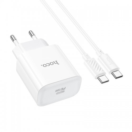 Мережевий зарядний пристрій HOCO C76A Pro Majestic single port PD30W charger set (Type-C to Type-C)(EU) White