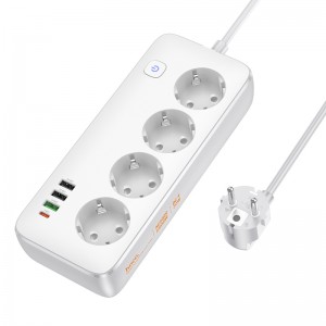 Мережевий подовжувач HOCO AC22 Sunlight 4-bit (PD30W/1C3A) desktop socket (EU/GER) White