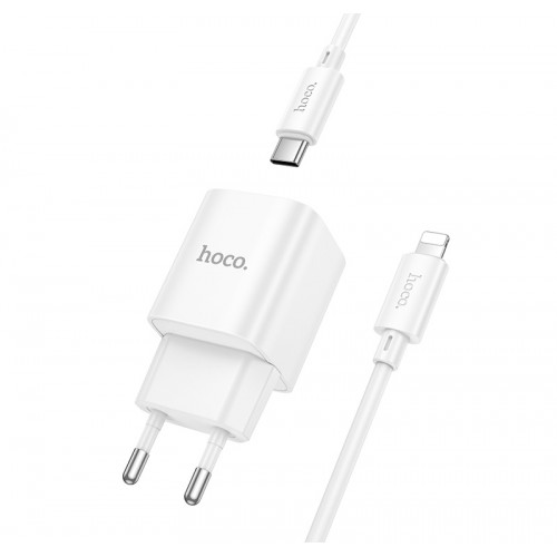 Мережевий зарядний пристрій з кабелем HOCO C146A Charm single port PD20W charger set (C to iP) (EU) White