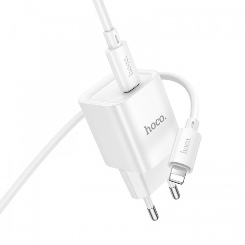 Мережевий зарядний пристрій з кабелем HOCO C146A Charm single port PD20W charger set (C to iP) (EU) White