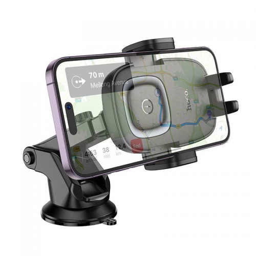 Автотримач для телефона з БЗП HOCO HW32 Crown push-type wireless charging car holder (center console) Black Metal Gray
