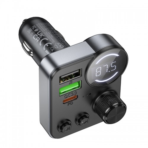 АЗП з FM-модулятором HOCO E86 Alegria 48W dual port PD30W+QC3.0 car BT FM transmitter Black