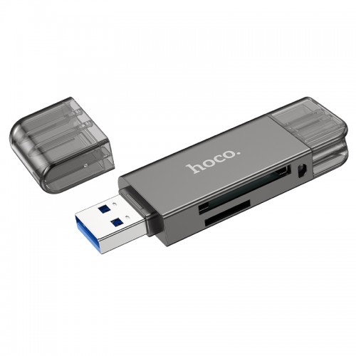 USB-хаб HOCO HB39 USB/Type-C 3.0 high-speed card reader Metal Gray